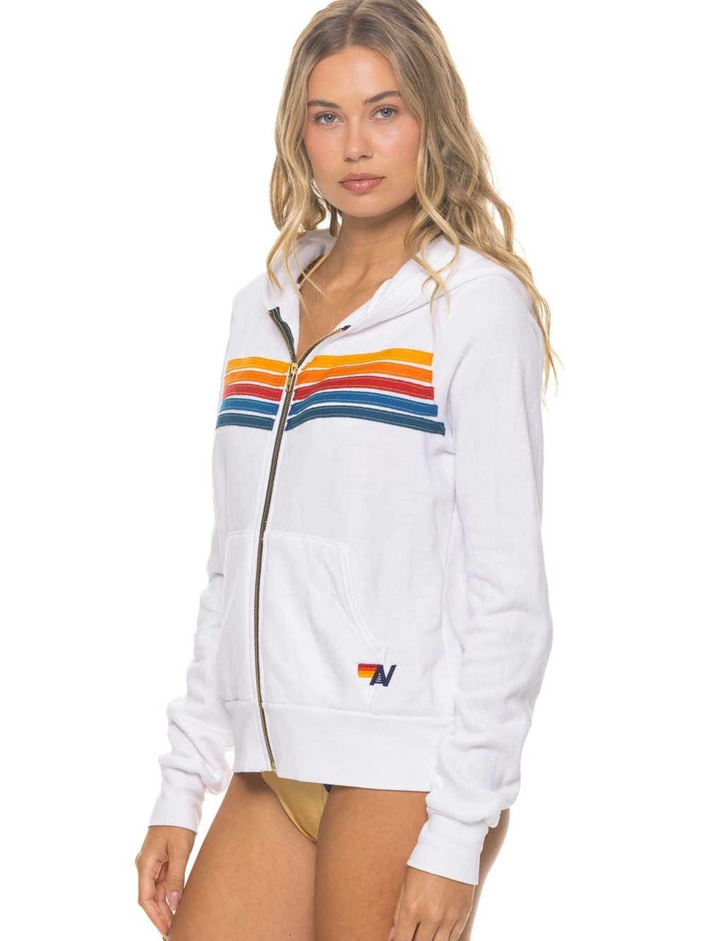 Aviator Nation NWT White Zip Hoodie with Sunset Stripe Detail